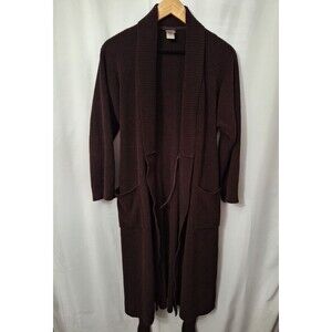Natori Belted Plush Melange Robe Women SZ M Chocolate Brown Bathrobe Spa Comfort